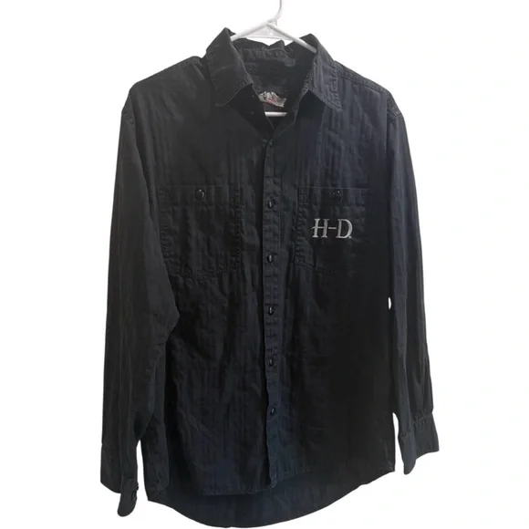 Harley-Davidson Vintage Washed Black Button Up Shirt Big Back Logo Size S - Picture 2 of 9